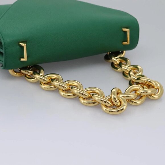 BOTTEGA VENETA Chain Hand Bag Leather 2way Gold Green Auth PP350AV - Picture 13 of 16